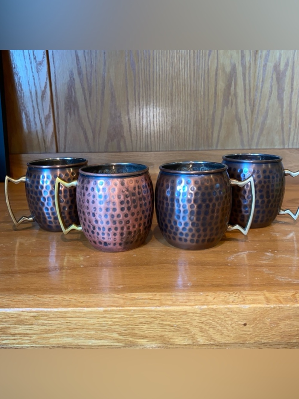 Vintage ODI Hammered Copper Mugs Brass Handle Mule Cup 4'' Made India Set of 4
